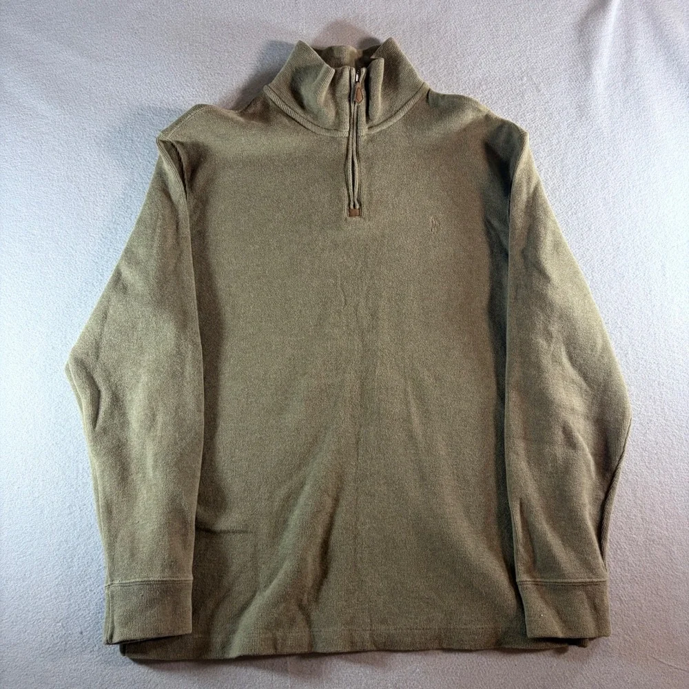 Polo Ralph Lauren Mens Large Olive Green 1/4 Zip Cotton Knit Pullover Sweater